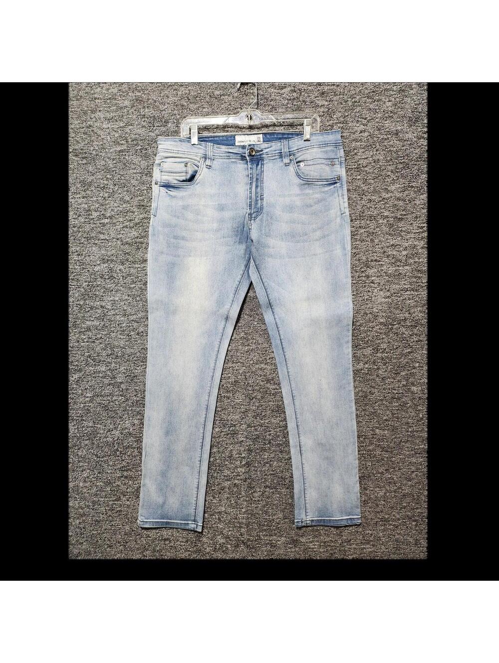 paperdenim&cloth Slim Straight Light Blue Denim Jeans Button Zip Stretch Men